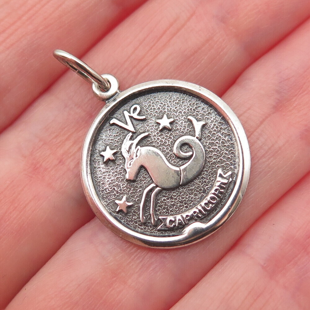 BEAU 925 Sterling Silver Vintage Capricorn Oxidized Mini Charm Pendant
